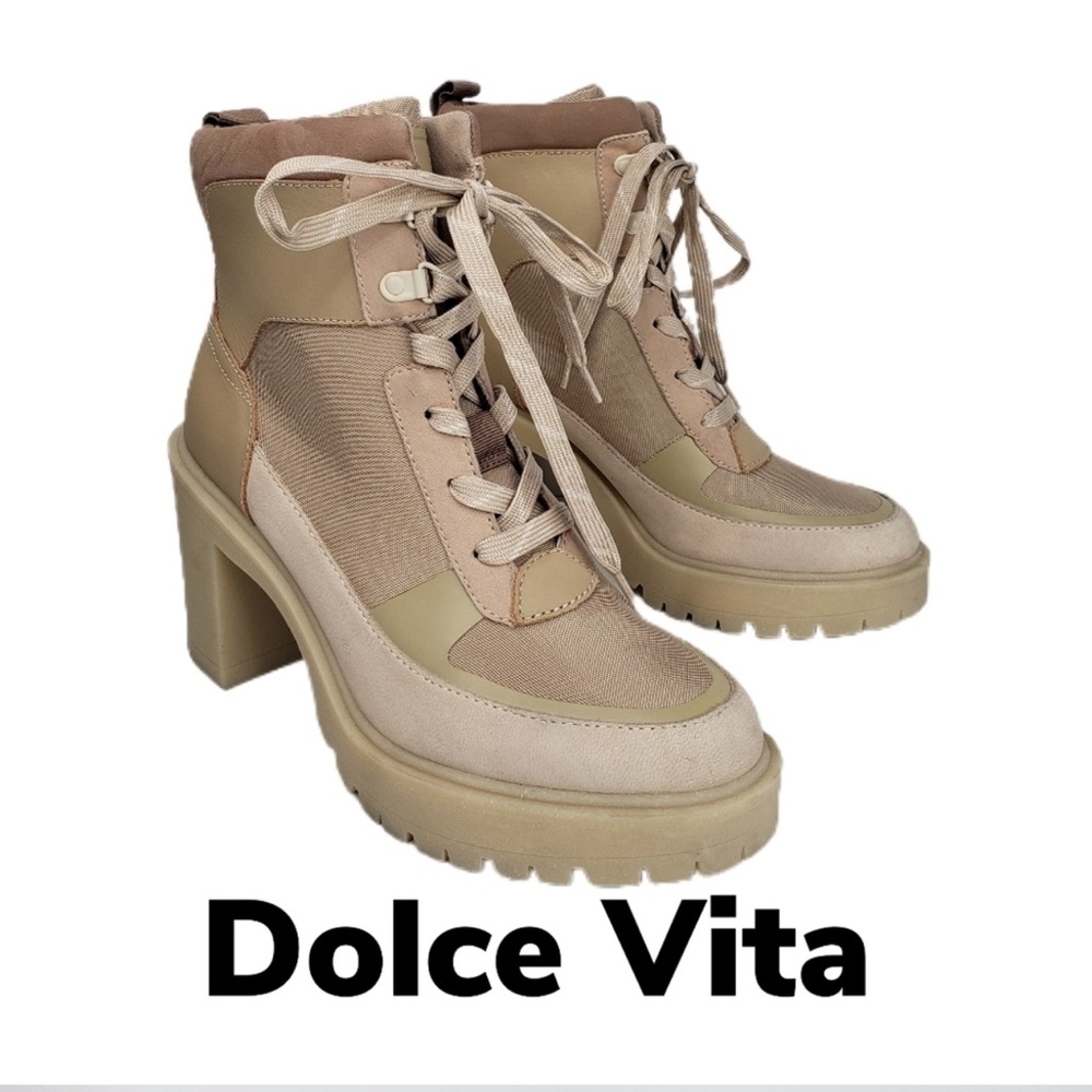 Dolce Vita Collin Dune Leather Nylon Chunky heel combat boots size 6.5